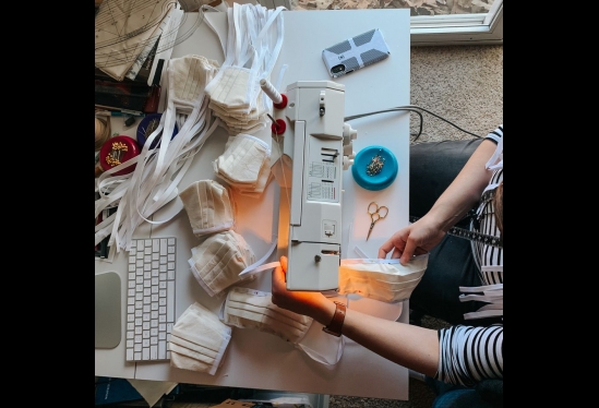 Department of Theater and Dance staff use lockdown time to make masks for health care workers article image